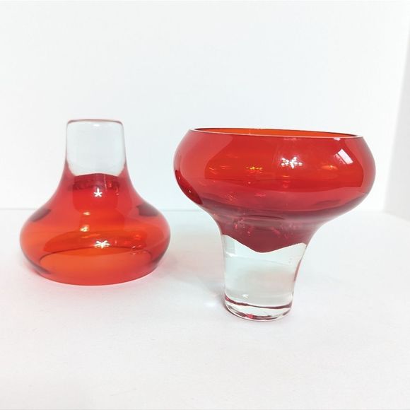 Mid Century Coupe Glass Set of 2 Cranberry Red Vintage Retro - Picture 7 of 10